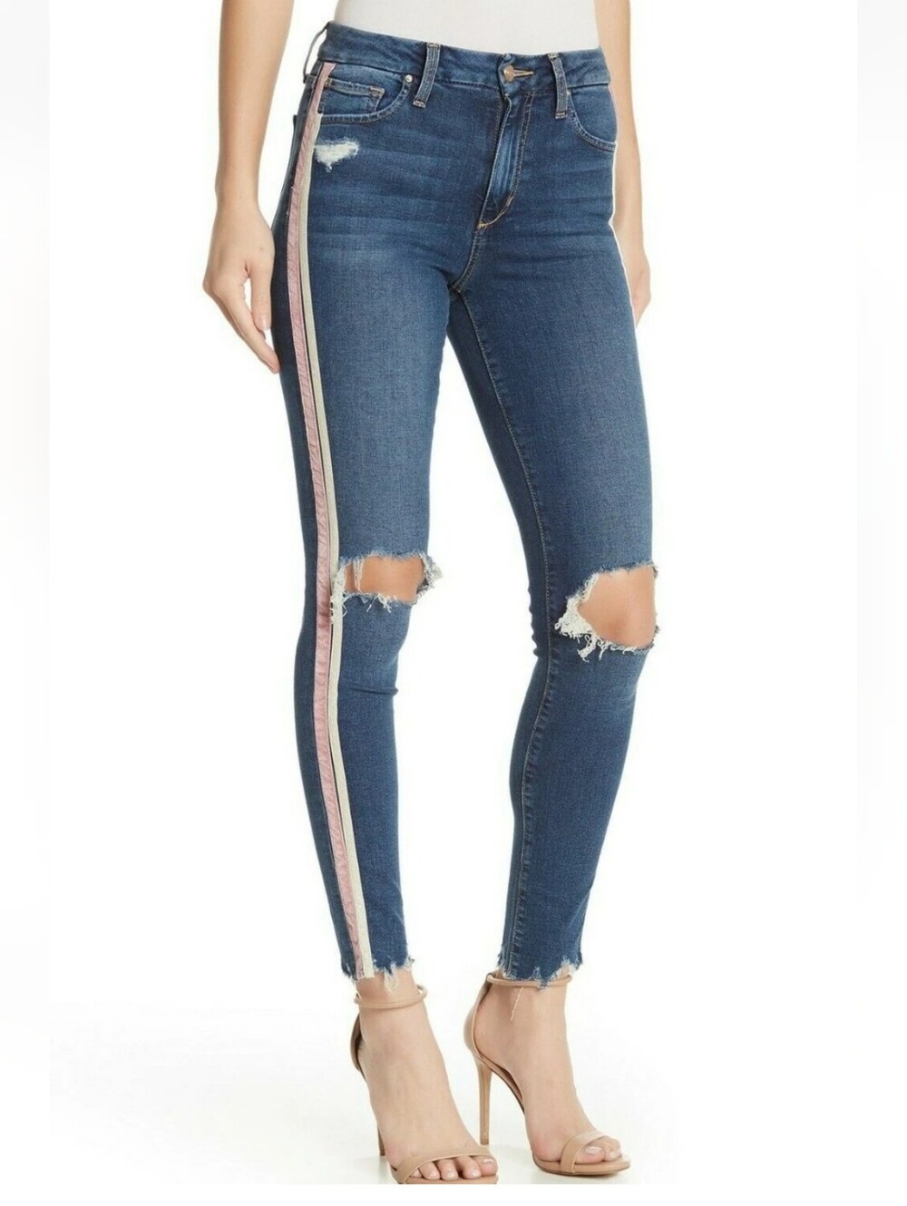 Joe's Women's Honey Hi-Rise Side Stripe Distressed Curvy Skinny Ankle Jean 26
